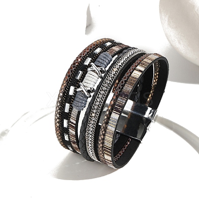 Braided Imitation Leather Crod Multi-strand Bracelets for Women PW-WGA1EC1-02-1