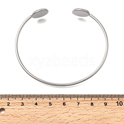304 Stainless Steel Cuff Blank Bangle Bases with Flat Round Trays STAS-D381-01A-P-1