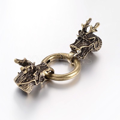 Tibetan Style Alloy Dragon Head with Ring Push Gate Spring Gate Rings PALLOY-E393-01-1