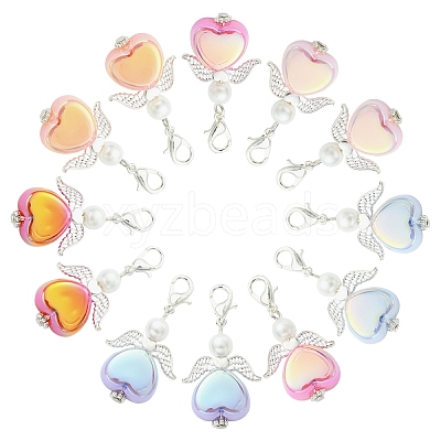 12Pcs 6 Colors Glass Pearl & Alloy Pendant Decorations HJEW-YW00350-1