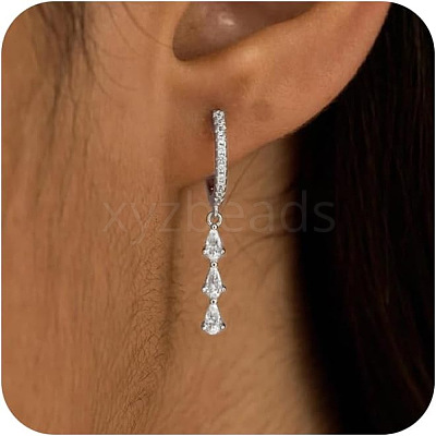 Teardrop Brass Micro Pave Clear Cubic Zirconia Hoop Earrings FS-WGBF553-02-1
