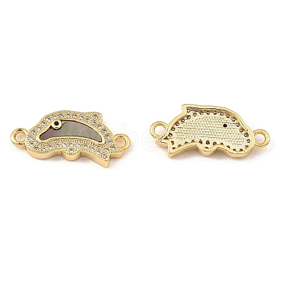 Rack Plating Brass Micro Pave Clear Cubic Zirconia Connector Charms KK-K342-23G-1