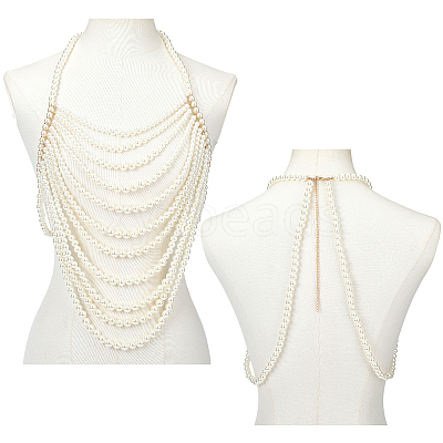 Plastic Imitation Pearl Round Beaded Shoulder Chains AJEW-WH20006-210-1