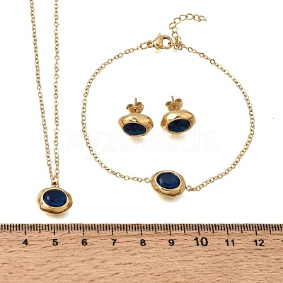 304 Stainless Steel & Cubic Zirconia Stud Earrings & Pendant Necklaces & Link Bracelets Sets SA-CBADCF0-02G-1