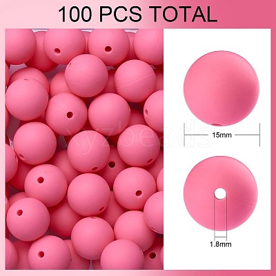 100Pcs Silicone Beads Round Rubber Bead 15MM Loose Spacer Beads for DIY Supplies Jewelry Keychain Making JX443A-1