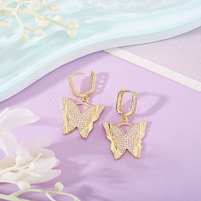 1Pair Brass Clear Cubic Zirconia Butterfly Hoop Earrings EJEW-TA0008-58-1