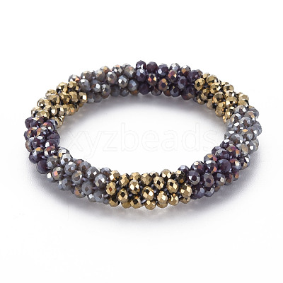 Crochet Glass Beads Braided Stretch Bracelet BJEW-T016-08H-1