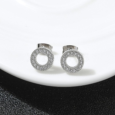 304 Stainless Steel Micro Pave Clear Cubic Zirconia Stud Earrings STAS-Z107-01P-01-1