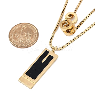 Ion Plating(IP) 304 Stainless Steel Black Enamel Rectangle Pendant Chain Necklaces for Women NJEW-M078-04-1