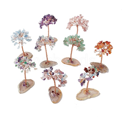 Natural Mixed Stone Chips and Natural Agate with Mixed Stone Pedestal Display Decorations DJEW-G027-09RG-1