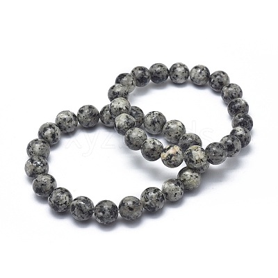 Natural Sesame Jasper/Kiwi Jasper Bead Stretch Bracelets BJEW-K212-A-033-1
