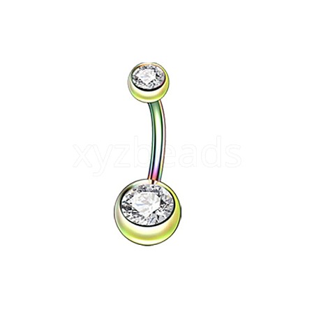 304 Stainless Steel Clear Cubic Zirconia 15 Gauge Round Belly Button Rings WGFD174-01-1