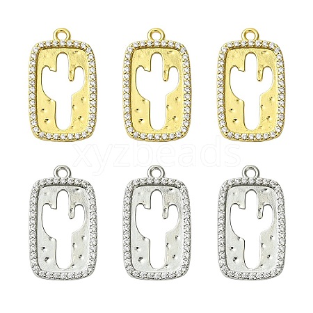 6Pcs 2 Colors Brass Micro Pave Cubic Zirconia Pendants KK-CJ0003-22-1