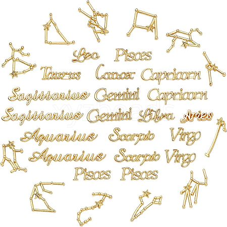 Olycraft 10 Style Twelve Constellations Word Zinc Alloy Cabochons DIY-OC0006-90-1