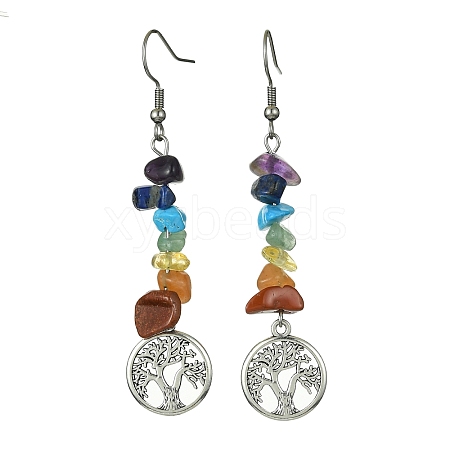 Natural & Synthetic Mixed Stone Chips Dangle Earrings EJEW-JE05390-02-1