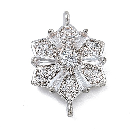 Rack Plating Brass Clear Cubic Zirconia Flower Connector Charms KK-A234-038P-1