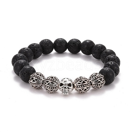 Natural Lava Rock Round Beads Essential Oil Anxiety Aromatherapy Stretch Bracelet for Girl Women Gift BJEW-JB07055-1