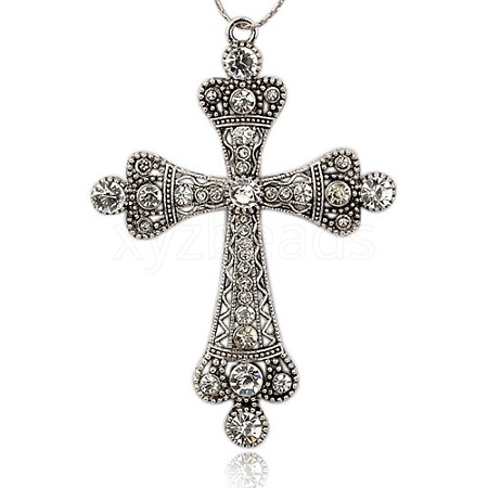 Antique Silver Alloy Rhinestone Cross Big Pendants RB-J109-01AS-1