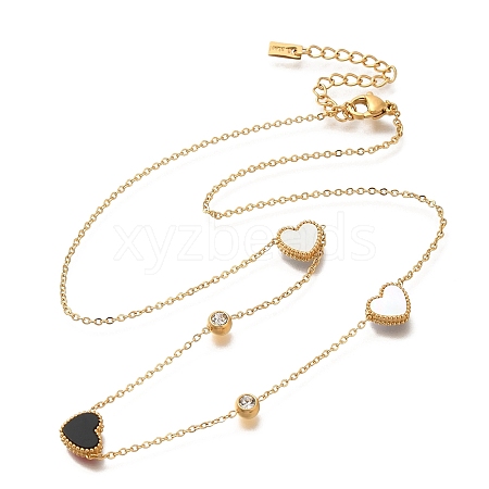 Ion Plating(IP) 304 Stainless Steel & Acrylic Black Heart Bib Necklaces NJEW-F328-14G-02-1