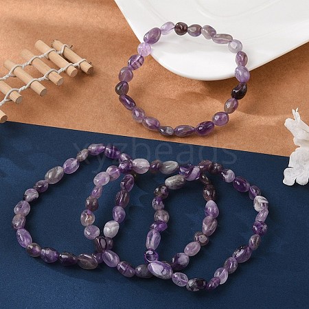 Natural Amethyst Stretch Beaded Bracelets BJEW-K213-C22-1