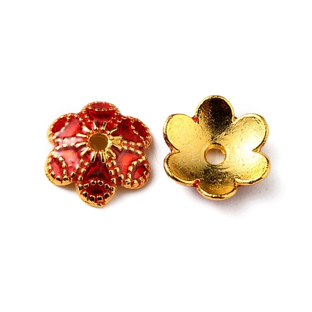 6-Petal Alloy Enamel Bead Caps ENAM-WH0063-02B-1