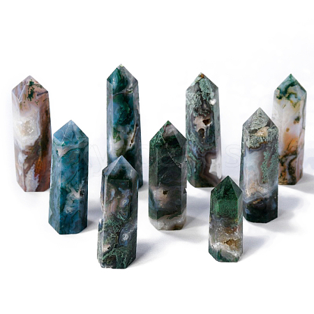 Natural Moss Agate Pointed Prism Bar Home Display Decorations G-PW0007-104C-1