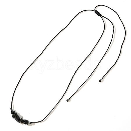 Natural Obsidian Chip Beaded Adjustable Necklaces with Synthetic Non-magnetic Hematite Square Beads TO0645-4-1