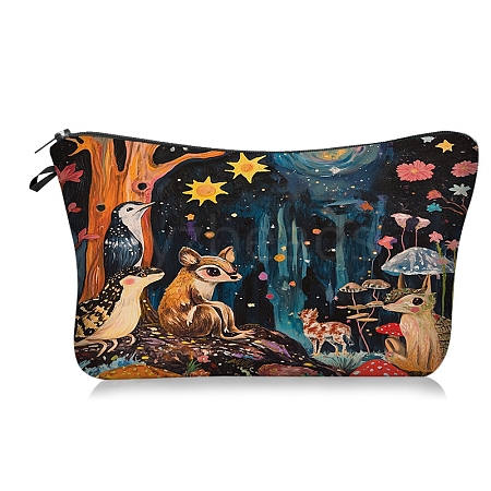 Deer in the Forest Print Polyester Cosmetic Zipper Pouches PW-WGF0A14-02-1