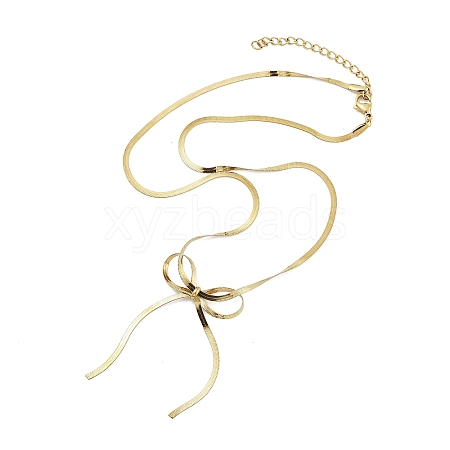 304 Stainless Steel Flat Snake Chain Bowknot Pendant Necklaces for Women NJEW-Z050-01G-02-1