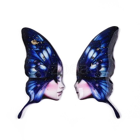 Epoxy Resin Butterfly Wings with Lady Face Cabochons RESI-N045-05C-1