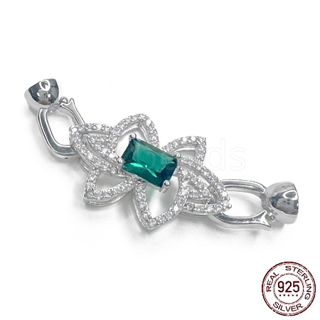 Rhodium Plated 925 Sterling Silver Micro Pave Teal Cubic Zirconia Fold Over Clasps STER-P054-05P-1