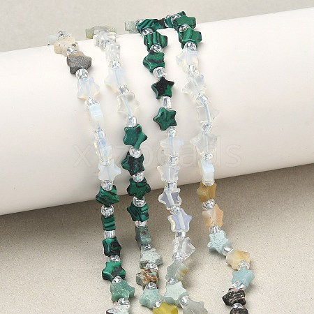 6 Styles Opalite & Synthetic Malachite & Natural Lemon Jade & HuBei Turquoise & Flower Amazonite & Rhodonite Beads Strands G-D095-A05-1