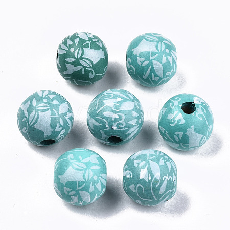 Printed Natural Wooden Beads WOOD-R270-11C-1