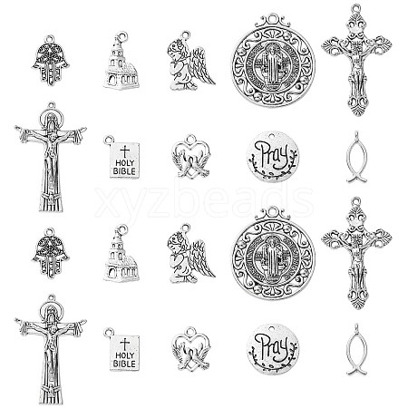 100Pcs 10 Styles Tibetan Style Alloy Pendants TIBEP-CJ0003-52-1