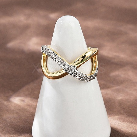Brass Micro Pave Cubic Zirconia Cuff Rings RJEW-D326-03G-1