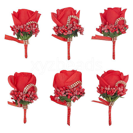 Cloth Rose Flower Boutonniere Brooch with Rhinestone AJEW-WH0258-294A-1