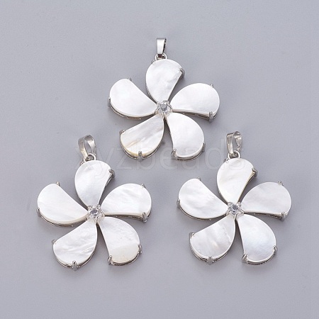 Natural White Shell Mother of Pearl Shell Pendants SSHEL-L008-64B-1