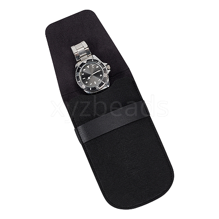 Portable PU Leather & Felt Single Watch Pouch Storage Bags ABAG-WH0248-501A-1