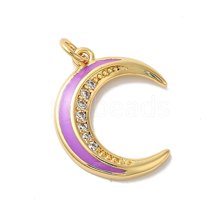 Moon Rack Plating Brass Micro Pave Cubic Zirconia Enamel Pendants KK-G504-06G-05-1