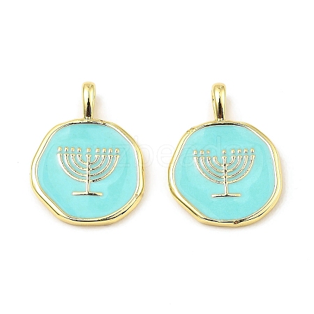 Hannukah Brass Enamel Pendants KK-K346-15G-1