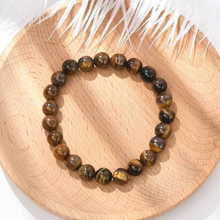 Natural Tiger Eye Beaded Stretch Bracelets BJEW-F203-04-1