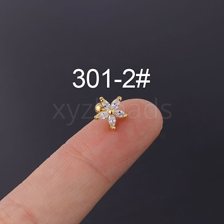 Flower 316L Surgical Stainless Steel Micro Pave Cubic Zirconia Cartilage Earrings WGAF33A-02-1