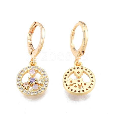 Colorful Cubic Zirconia Flower Dangle Leverback Earrings EJEW-N012-84-1