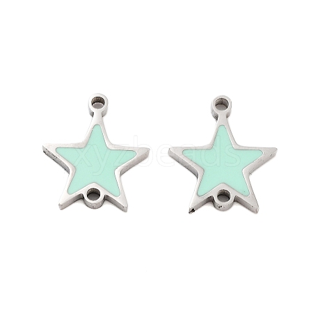 304 Stainless Steel Aquamarine Enamel Connector Charms STAS-Z078-14P-1