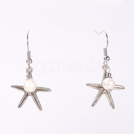 Dangle Retro Alloy Starfish/Sea Stars Pendants Earrings for Women EJEW-PJE687-1