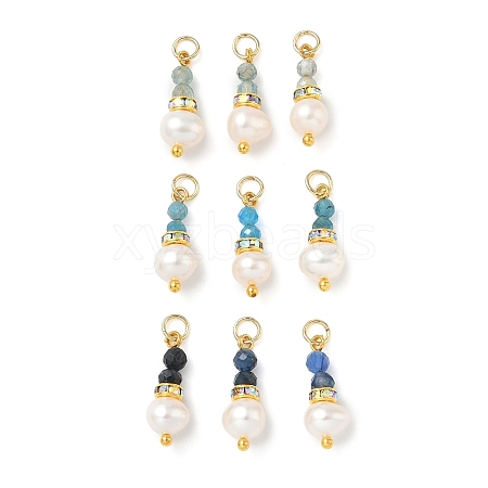 3Pcs 3 Styles Faceted Natural Apatite & Kyanite and Potato Pearl Pandants PALLOY-JF06048-02-1