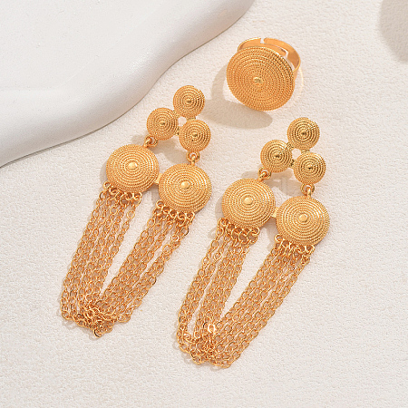 Vintage Alloy Round Tassel Earrings & Ring Sets for Women's Party Wedding KC7338-1