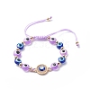 Evil Eye Resin Bead & Flat Round Alloy Rhinestone Braided Beaded Bracelets for Girl Women BJEW-JB08740-01-3