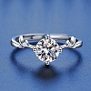 Rhodium Plated 925 Sterling Silver Moissanite Rhinestone Adjustable Rings for Women AJEW-U007-21P-3