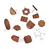 Fashewelry 22Pairs 11 Style Walnut Wood Stud Earring Findings MAK-FW0001-01-2
